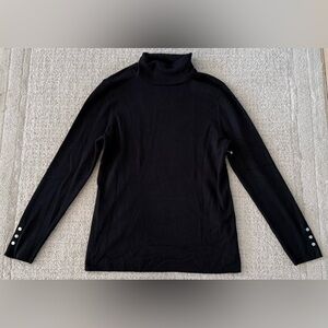 Chico’s Black Turtleneck Sweater Size 1 US 8 Long Sleeve Button Cuff stretch